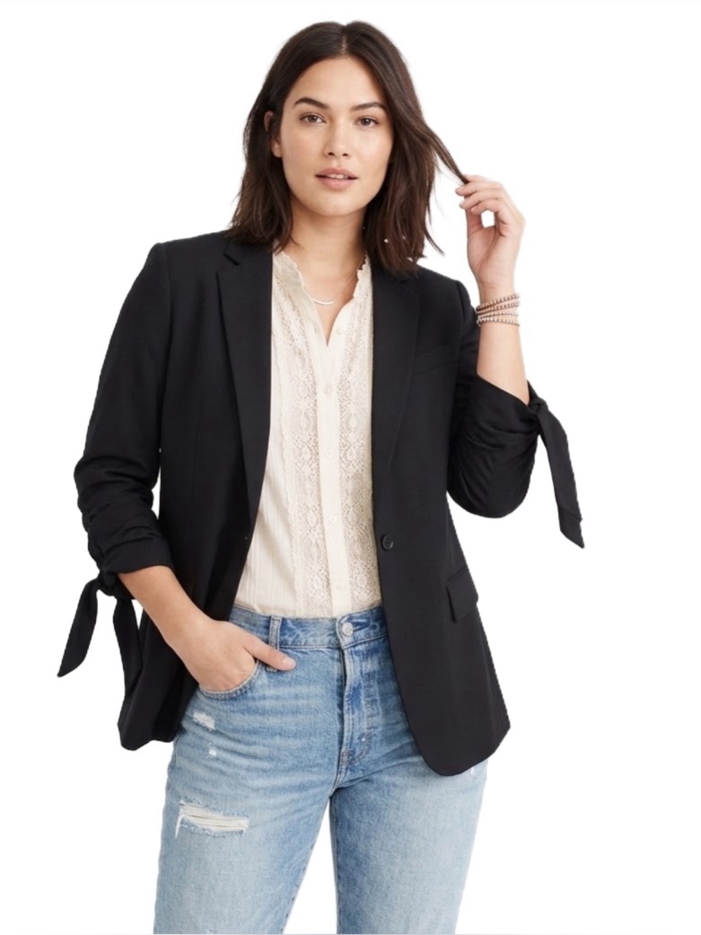 Anthropologie Cartonnier Black Blazer with Tie Sleeves